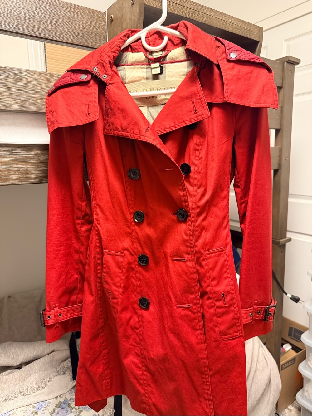 Burberry Red Double-Breasted Trench Coat